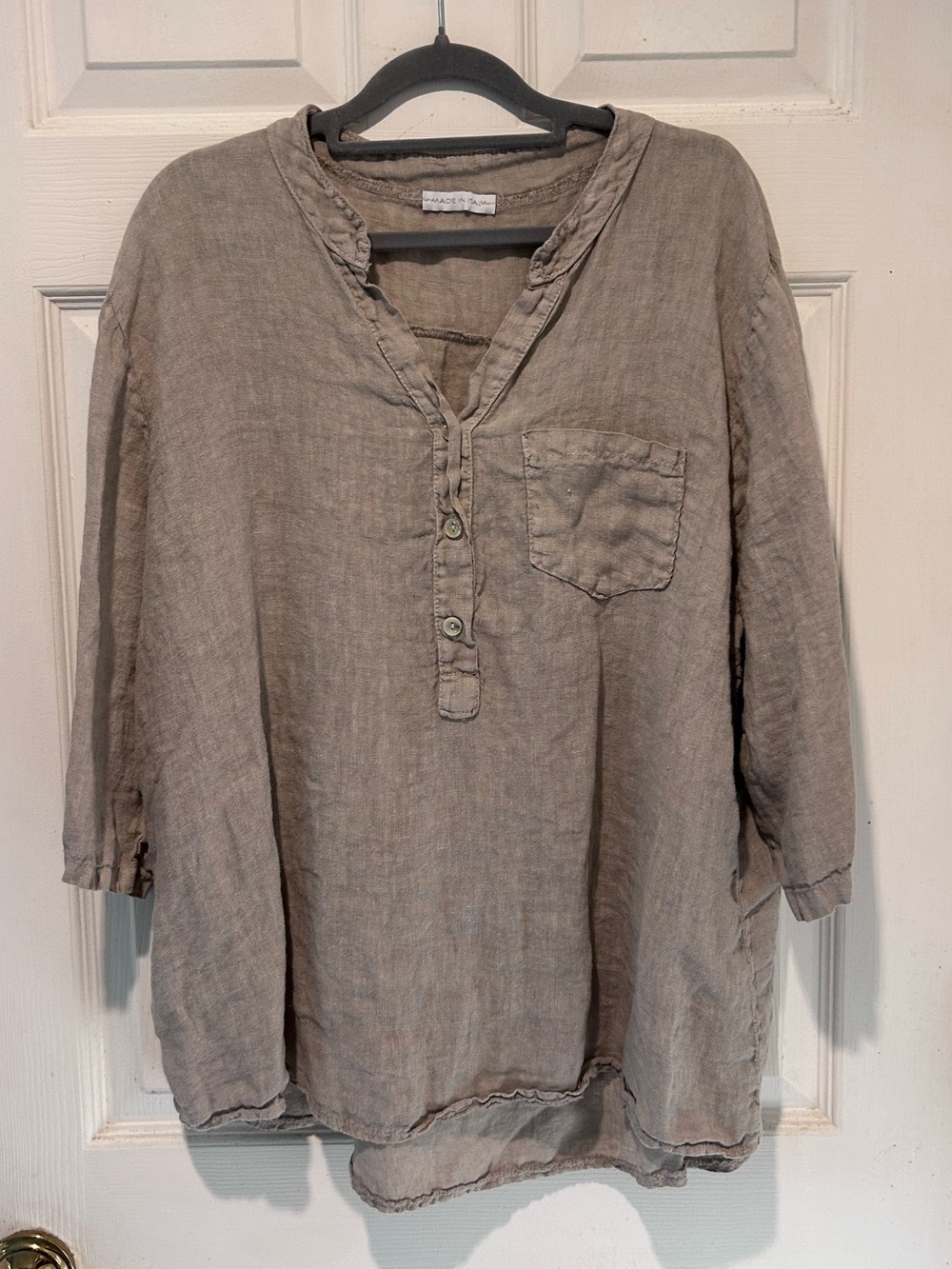 Lightweight Taupe Linen Button Henley Tunic OS